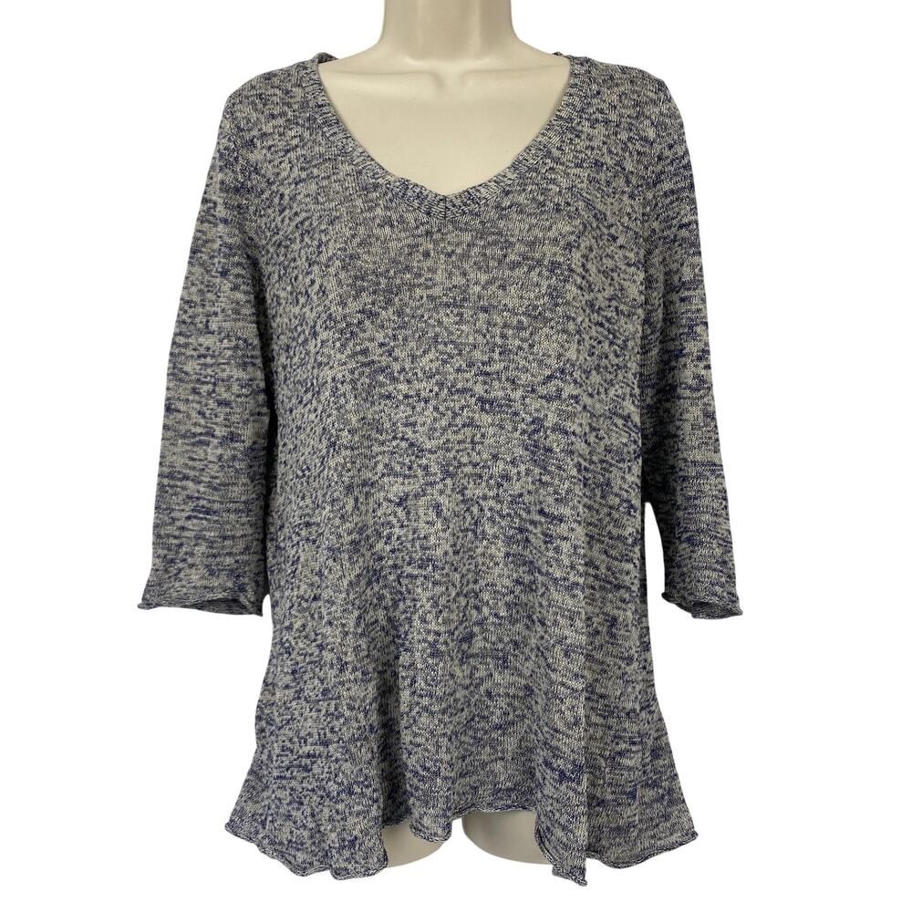 Talbots Linen Silk Sweater Medium Heathered Blue V Neck Lightweight Open Knit